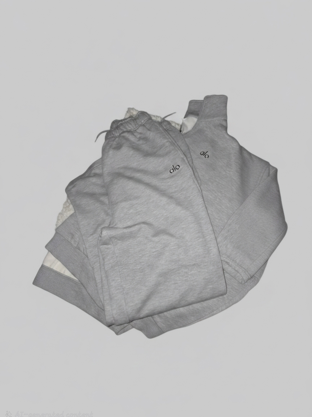 ALO Yoga Light Gray Fleece Hoodie and Sweatpants Set - Picture 2 of 9